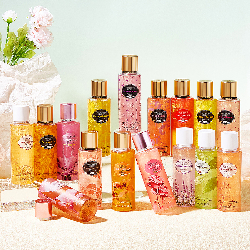 250 ml Body Spray Parfymerad Glitter Shimmer Spray Blomdoft Fin Mist Body Splash Mist för kvinnor