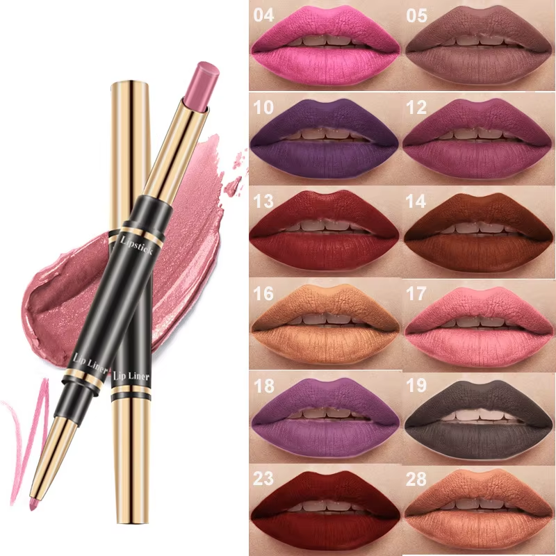 12 färger Matte Double Heads Waterproof Lipstick och Lip Liner 2 in 1 Lip Liner