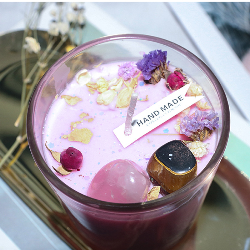 100g Heminredning Handgjorda sojavax Aromaterapi Miljövänlig högkristall sten torrblomma doftljus för fester Födelsedagspresent